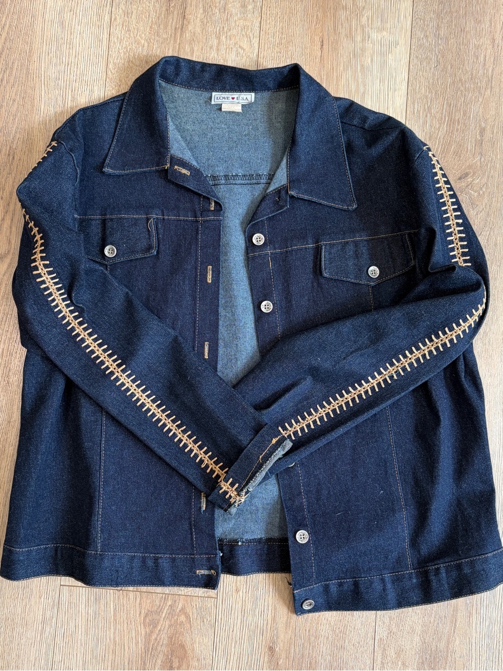 Vintage Love U.S.A. Dark Wash Denim Jacket Contrast Stitch Detail